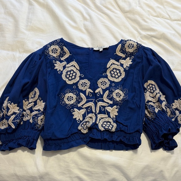 Sea New York Navy Blue Embroidered Blouse Manuela - Picture 1 of 4